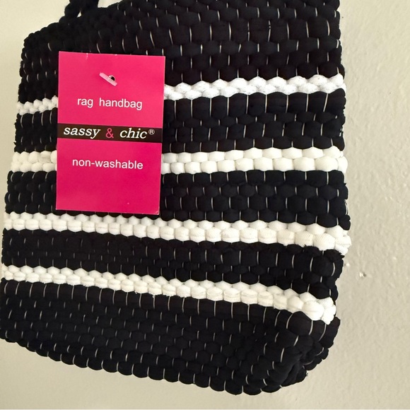 NWT Black and White rag handbag with Braided Handles - Picture 2 of 7